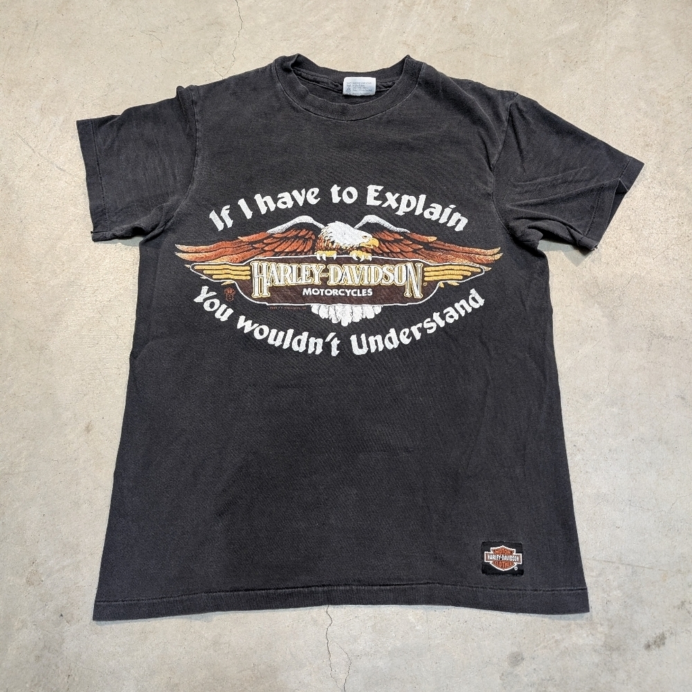 VTG Harley-Davidson SS Faded Shirt Men's S-M Hanes Beefy Short Sleeve Black